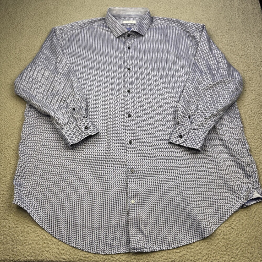 ROBERT GRAHAM Shirt Mens 50 Blue White Geometric Designer Dress Casual